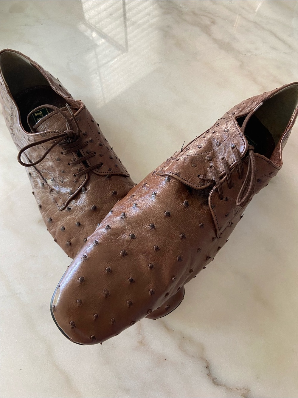 Roberto Cavalli Brown Ostrich-Textured Leather Derby Shoes